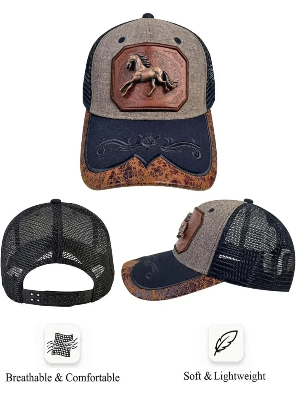 Men's V Grey Polyester Western Vintage Cowboy Cute Baseball Cap